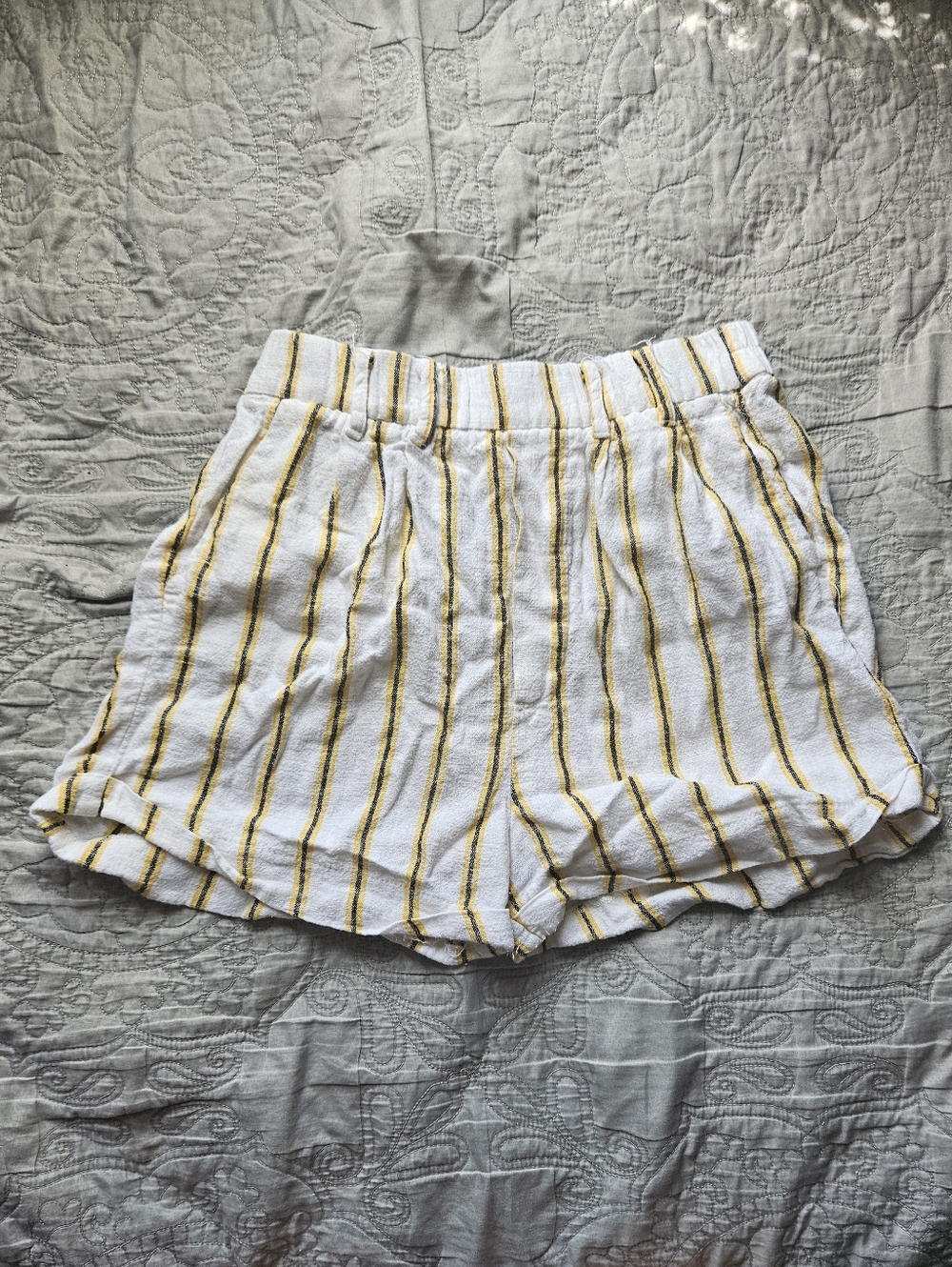 Casual White & Yellow Striped Women’s Shorts